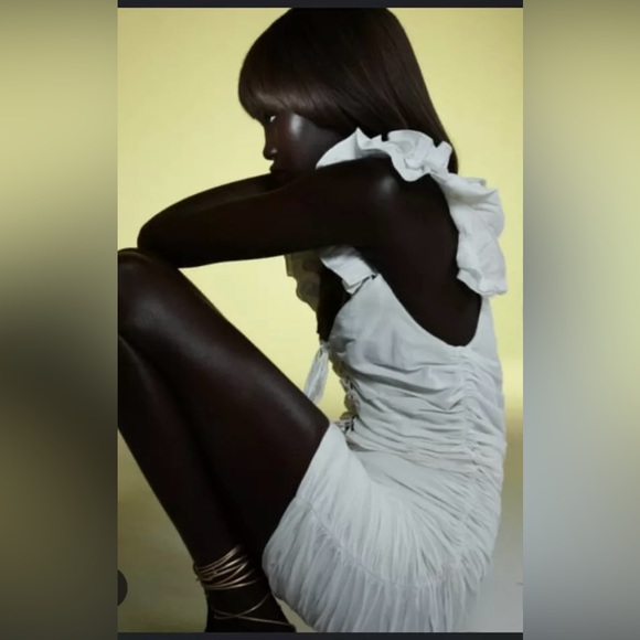 Zara Off White Drapped Linen Blend Women Dress - Picture 6 of 10